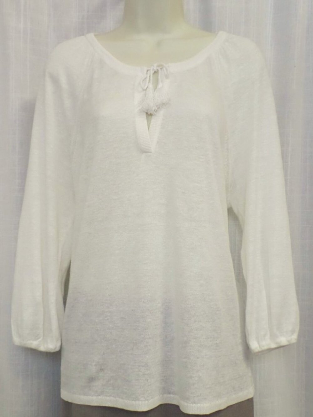 Joie Miju Linen Boho Peasant Blouse Tassel Tie Cream Sheer Sz M